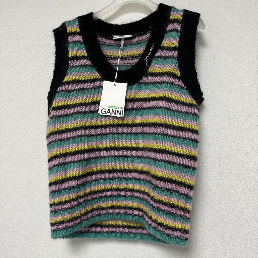 NWT Ganni Multicolor Striped Mohair Knit Vest K1863